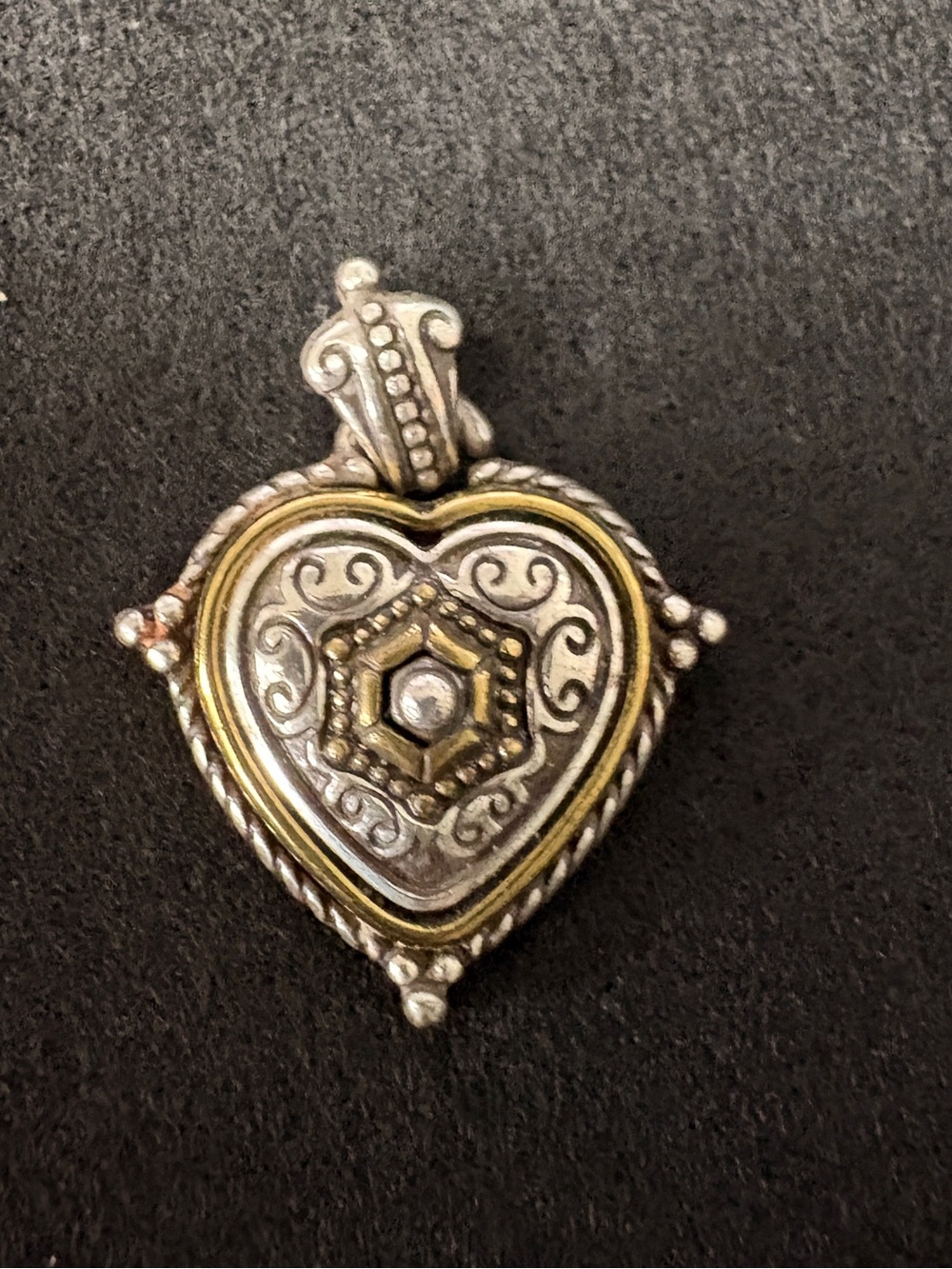 Brighton vintage Two-Tone Heart Pendant with Ornate Filigree